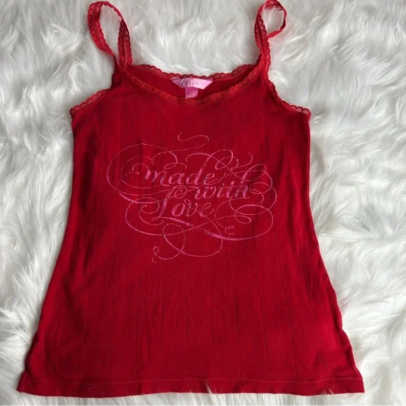 PINK Victoria's Secret Red Lace Trim Top - Picture 1 of 7
